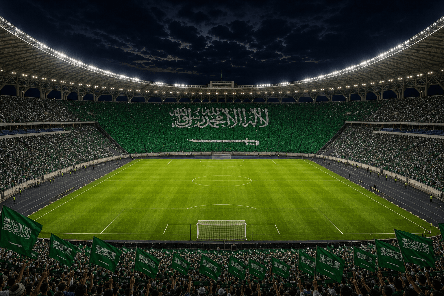 Estadio King Fahd International Stadium em imagem autoral sem escudos ou marcas, para jogos do Arábia Saudita