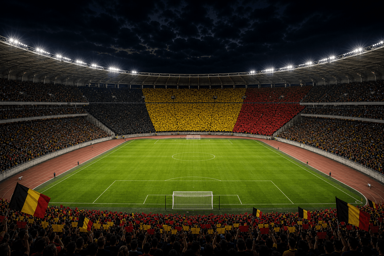 Estadio King Baudouin Stadium em imagem autoral sem escudos ou marcas, para jogos da Bélgica F