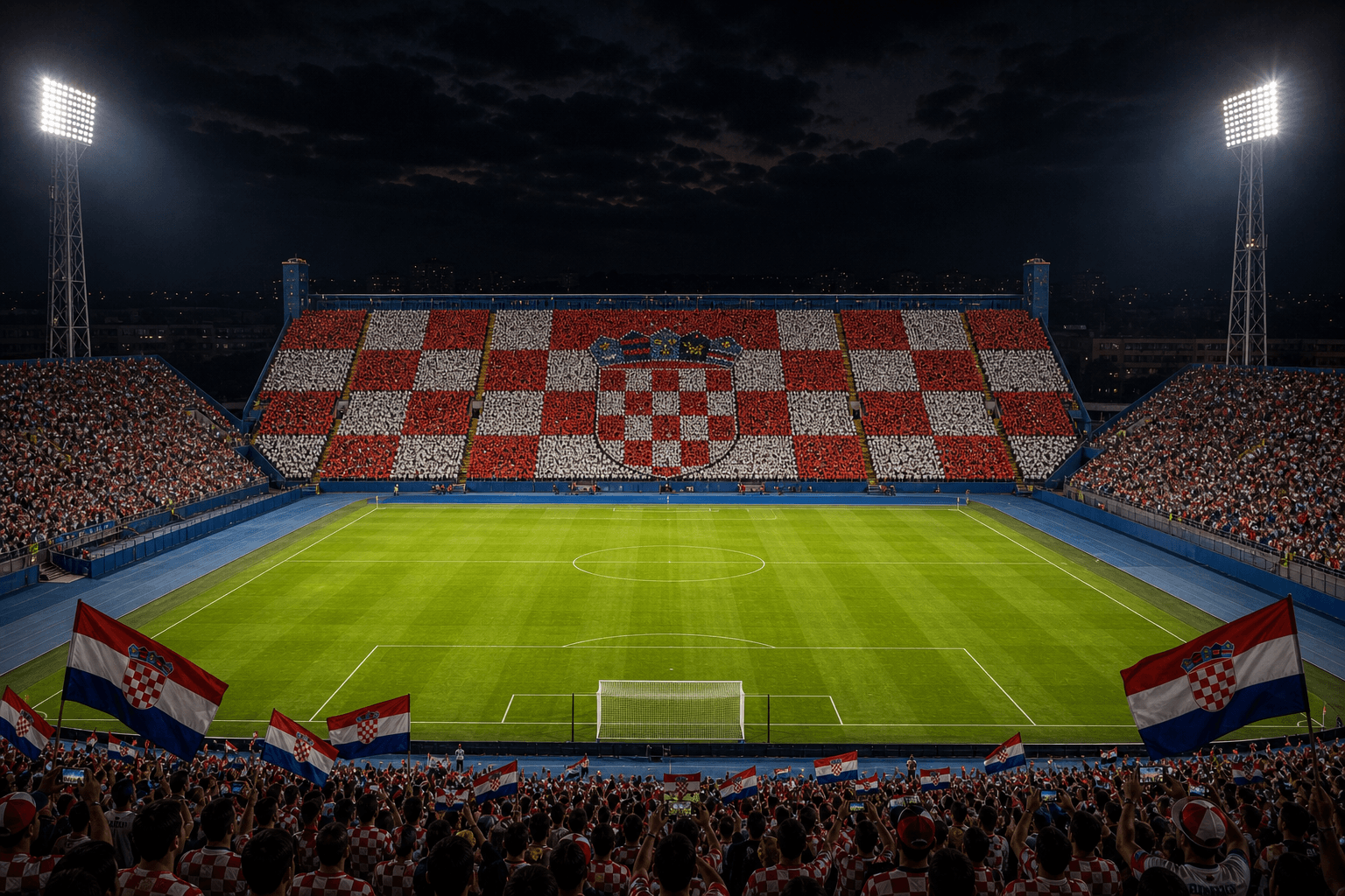 Estadio Stadion Maksimir em imagem autoral sem escudos ou marcas, para jogos da Croácia F