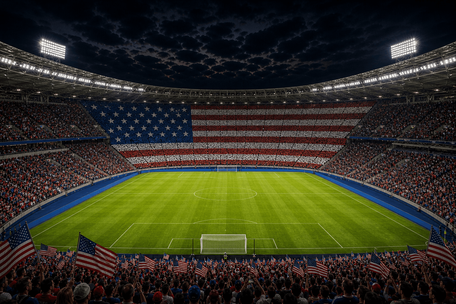Estadio Rose Bowl em imagem autoral sem escudos ou marcas, para jogos dos Estados Unidos