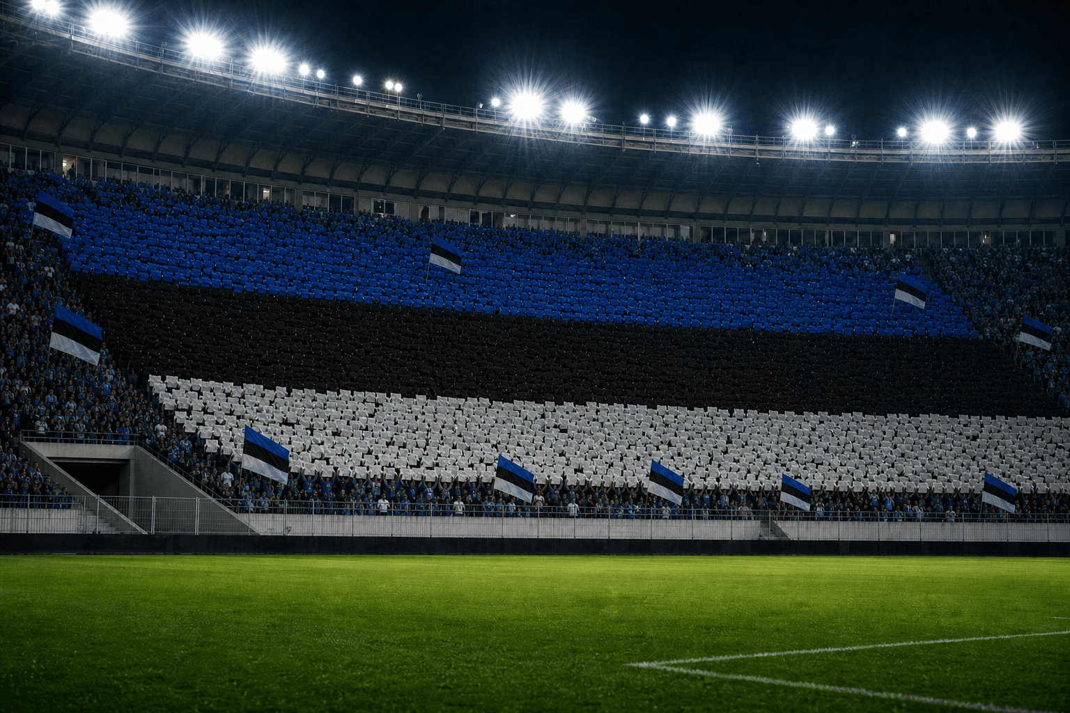 Estadio A. Le Coq Arena em imagem autoral sem escudos ou marcas, para jogos do Estônia F