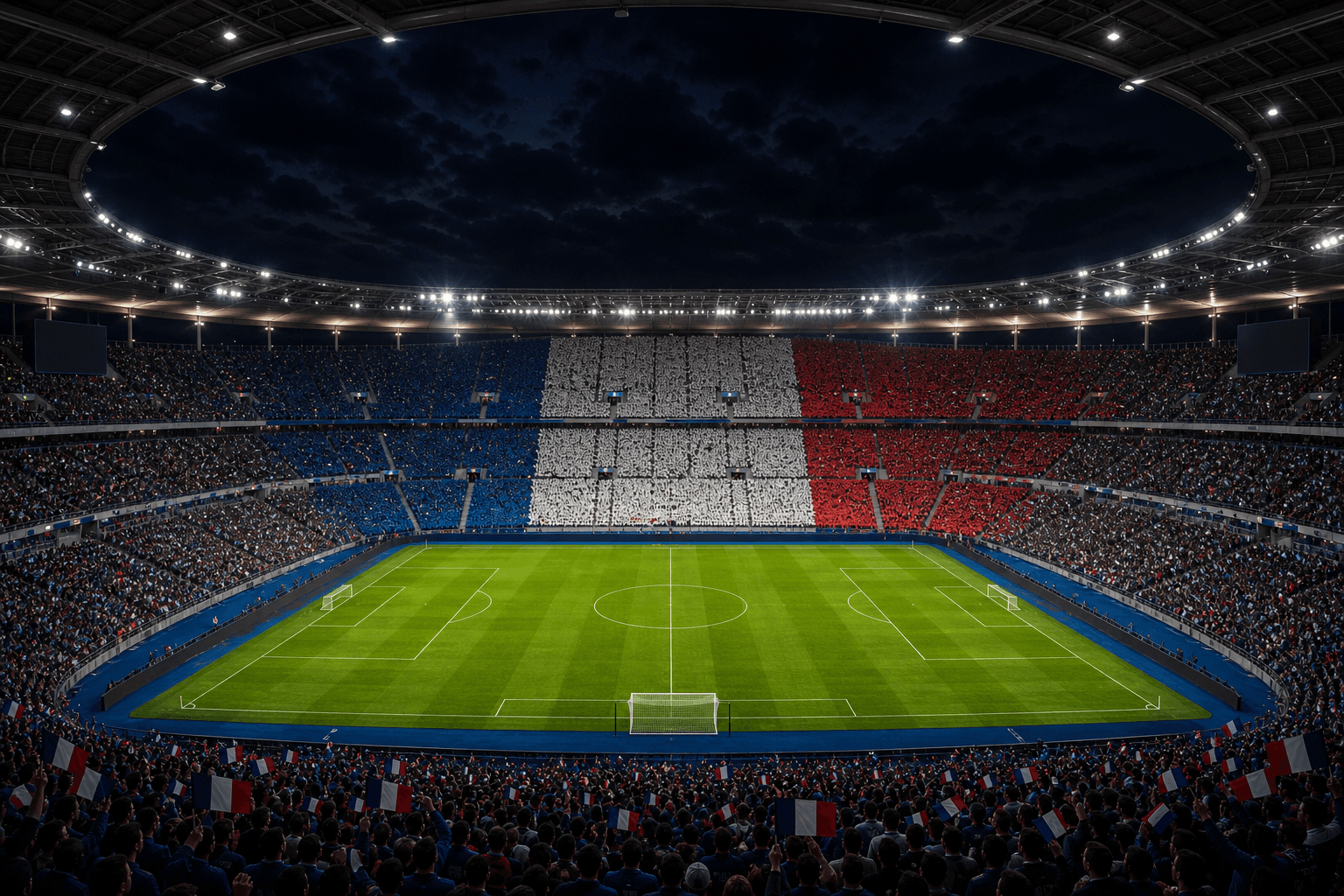 Estadio Stade de France em imagem autoral sem escudos ou marcas, para jogos da França F