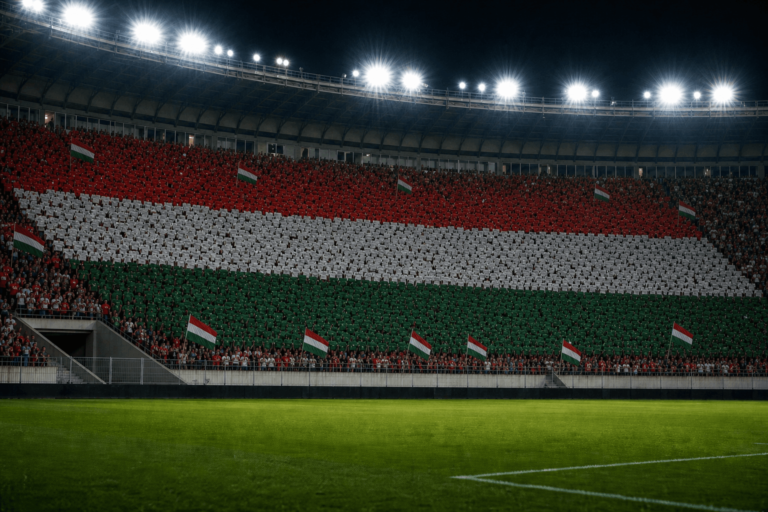 Estadio Puskas Arena em imagem autoral sem escudos ou marcas, para jogos do Hungria F