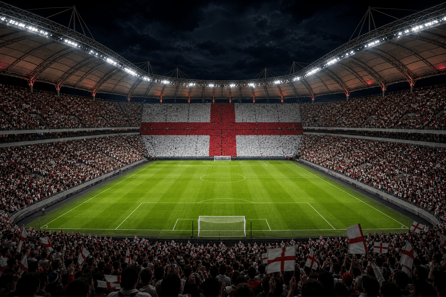 Estadio Wembley em imagem autoral sem escudos ou marcas, para jogos da Inglaterra