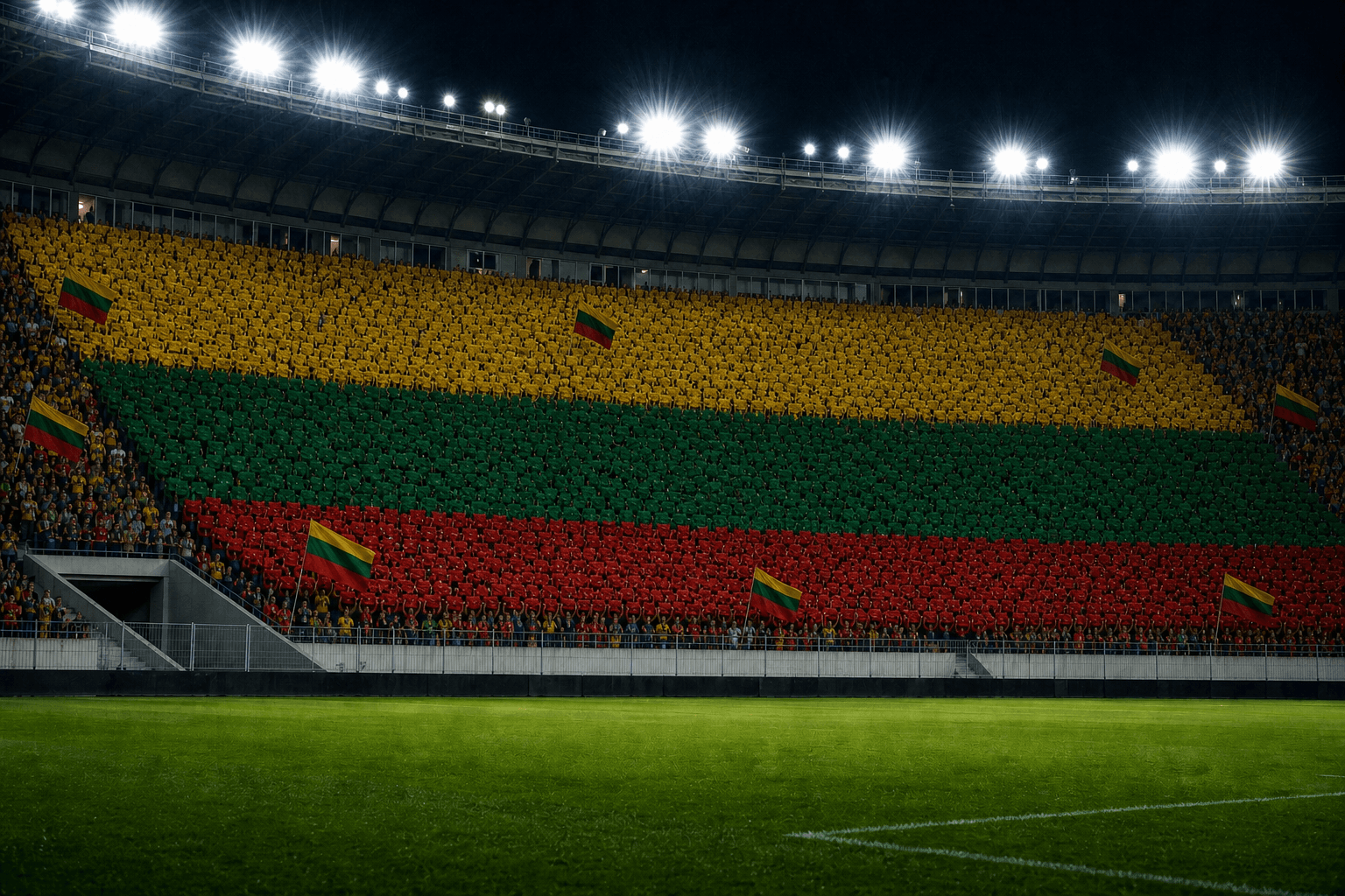 Estadio S. Darius and S. Girenas Stadium em imagem autoral sem escudos ou marcas, para jogos do Lituânia F
