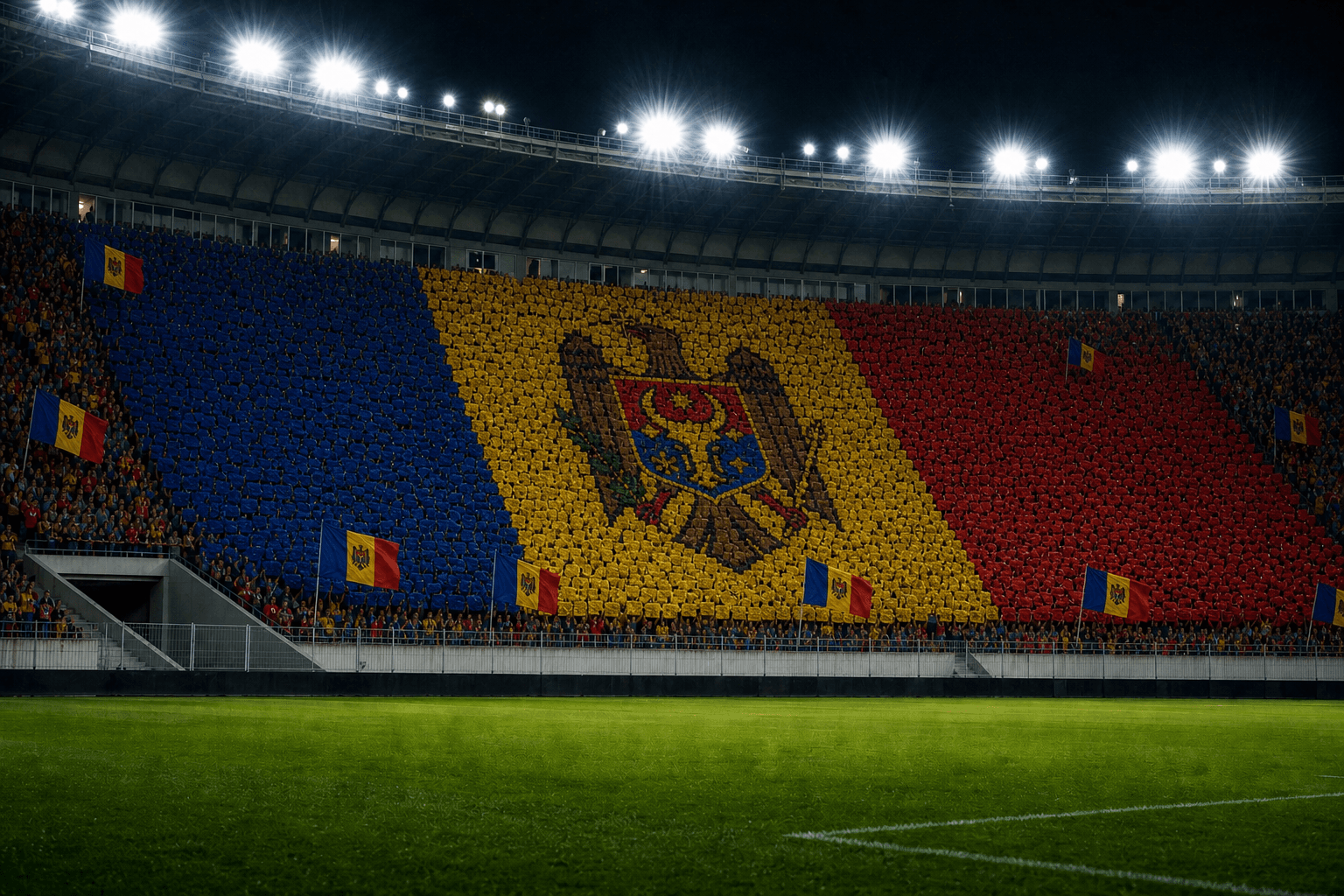 Estadio Zimbru Stadium em imagem autoral sem escudos ou marcas, para jogos do Moldávia F